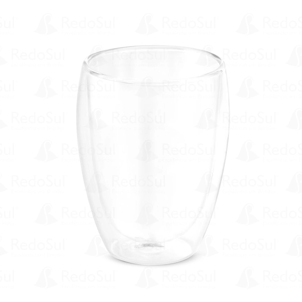 Copo em vidro borossilicato personalizado com parede dupla, isolada a ar 350 ml Copo em vidro borossilicato personalizado com parede dupla, isolada a ar 350 ml